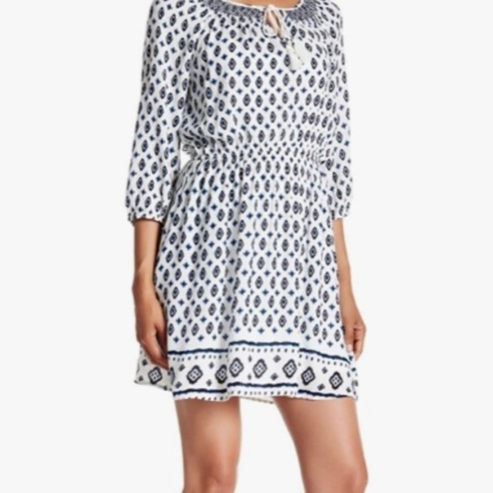 Daniel Rainn White & Blue 3/4 sleeve smocked dress.